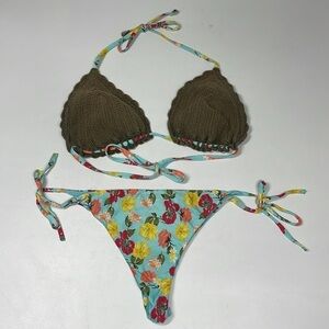 Calzedonia Womens Cobey Floral & Crochet Top Bikini Size Large L